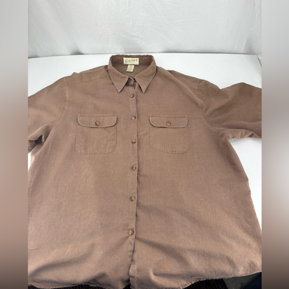 Kikomo Women’s Linen & Cotton Button Down Shirt Brown‎ 22W –